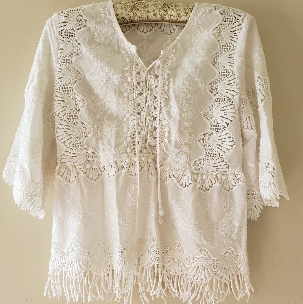 Boho White Embroidered Top